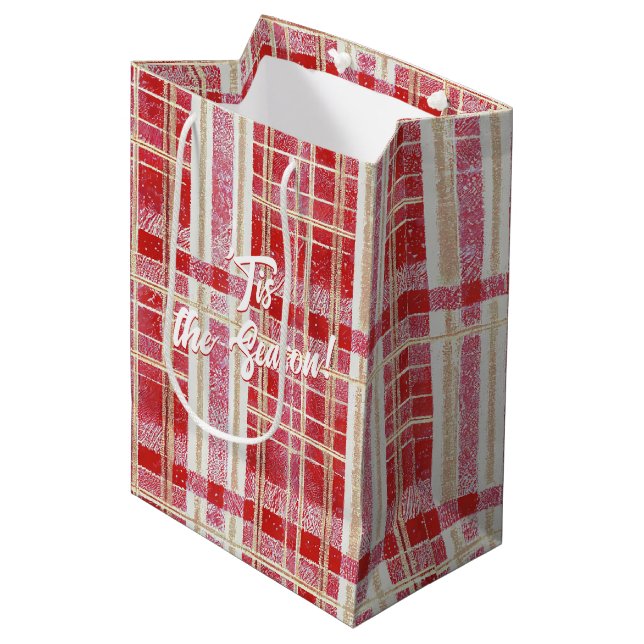 Sac Cadeau Moyen Motif rouge Gold Plaid N° 2 ID1009 (Devant Angle)