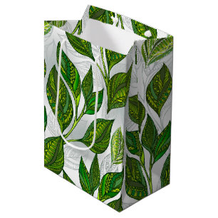 Sac Cadeau Moyen Motif sans couture avec Feuilles de thé vert