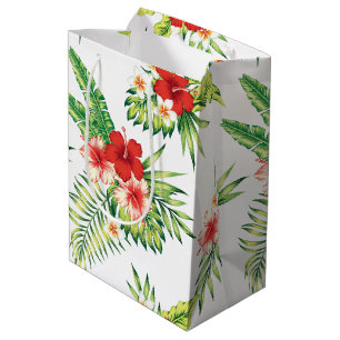 Sac Cadeau Moyen Motif tropical de l'Hibiscus rouge et blanc
