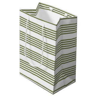 Sac Cadeau Moyen Motif vert olive et blanc cinq bandes