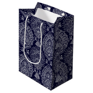 Sac Cadeau Moyen motif vintage d'origine indienne bleue