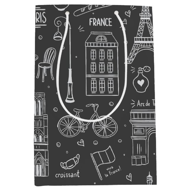 Sac Cadeau Moyen Motif Whimsical Paris Doodles (Devant)
