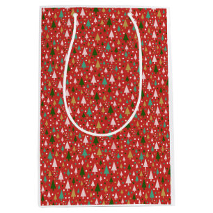 Sac Cadeau Moyen Motifs de Noël - paysage d'arbres colorés