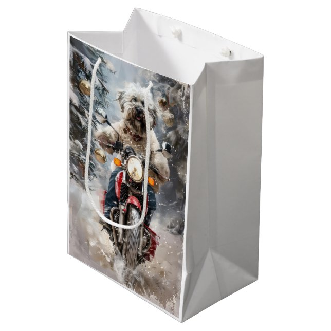 Sac Cadeau Moyen Moto à chiens Havanais Noël (Devant Angle)