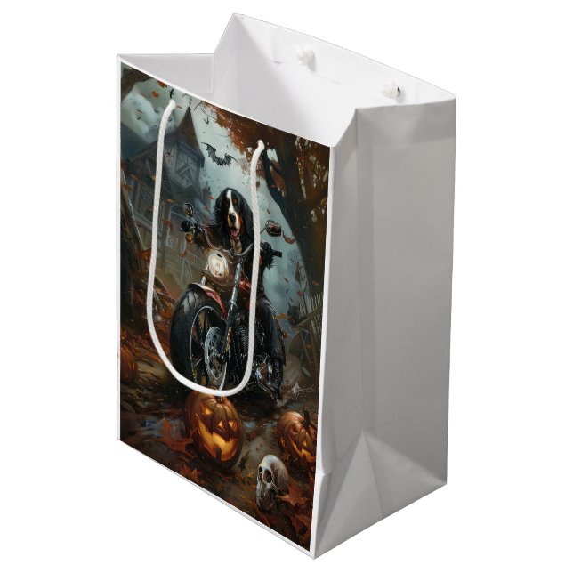 Sac Cadeau Moyen Moto bernois d'équitation Halloween effrayant (Devant Angle)