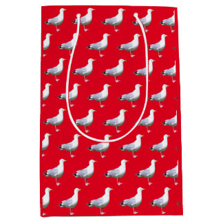 Sac Cadeau Moyen Mouette debout – Oiseau côtier rouge Art de la nat