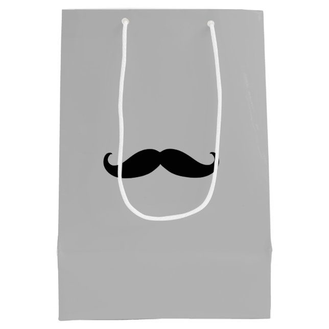 Sac Cadeau Moyen Moustache noire rétro gris (Dos)