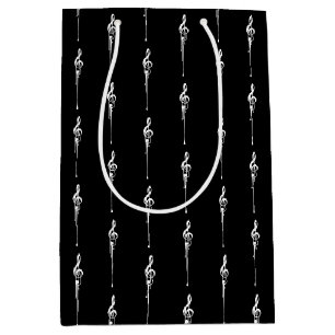 Sac Cadeau Moyen Musique Motif Melting Treble Clef Blanc et Noir