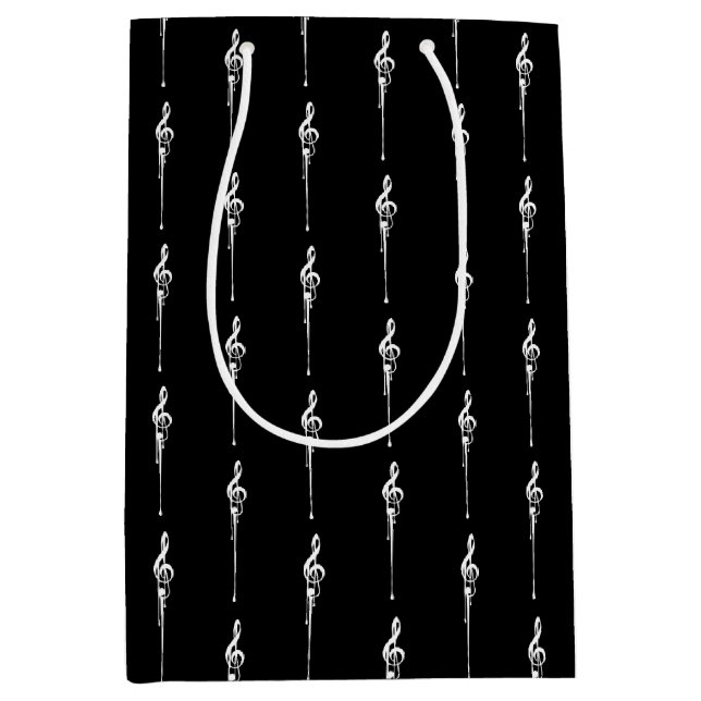 Sac Cadeau Moyen Musique Motif Melting Treble Clef Blanc et Noir (Devant)