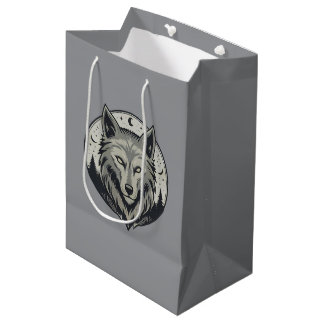 Sac Cadeau Moyen Mystic Moon Wolf Head Design Vintage