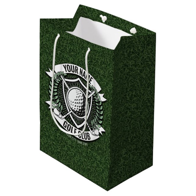 Sac Cadeau Moyen NAME personnalisé Golfeur Golf Club Terrain Clubho (Devant Angle)