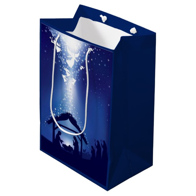 Sac Cadeau Moyen Nativité de Noël (Devant Angle)