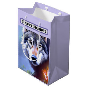 Sac Cadeau Moyen Nature De La Peinture À Huile De Loup, Anniversair