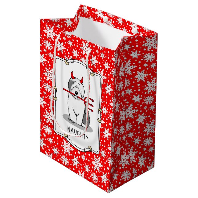 Sac Cadeau Moyen Naughty Devil Old English Sheepdog (Gris 1) (Devant Angle)