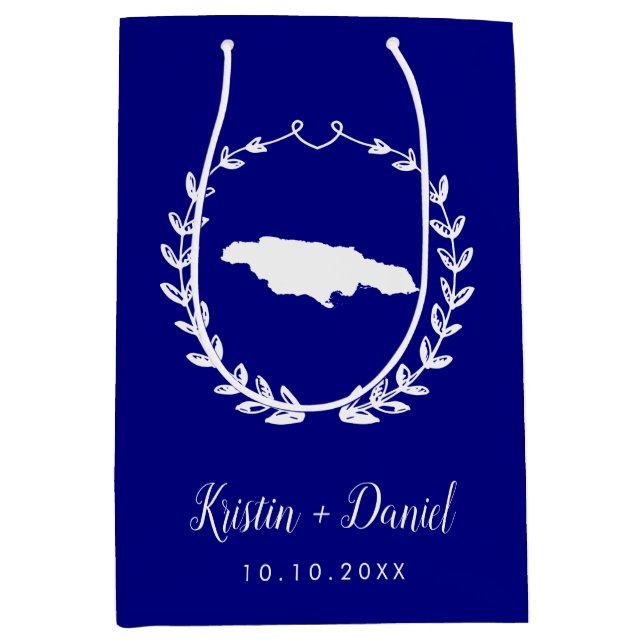 Sac Cadeau Moyen Navy Blue Jamaica Map Mariage Welcome Swag (Devant)