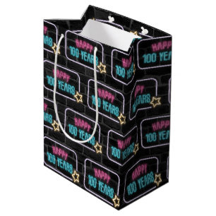 Sac Cadeau Moyen Neon 100th Birthday Sign On Brick