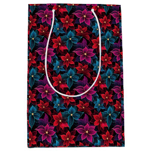 Sac Cadeau Moyen Neon Christmas Poinsettias