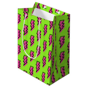 Sac Cadeau Moyen Neon Green & Pink Lightning Motif des années 80/90