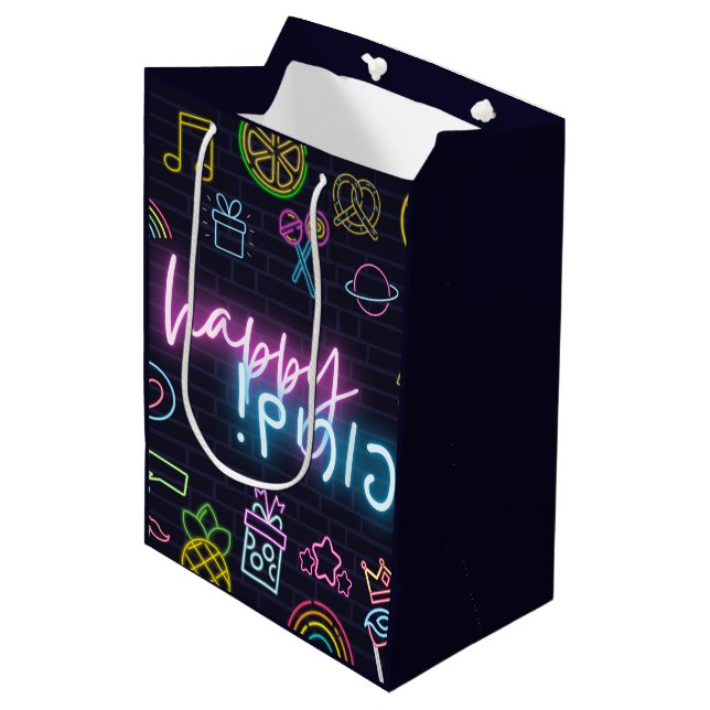 Sac Cadeau Moyen Neon Purim (Devant Angle)
