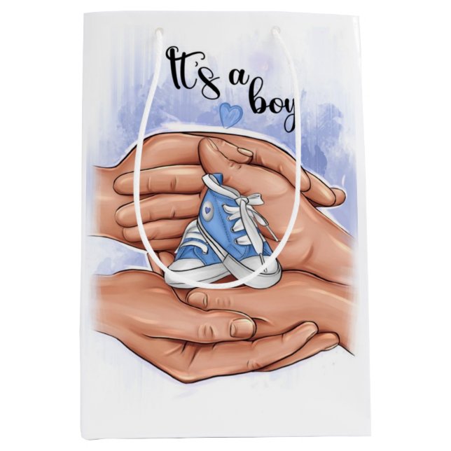 Sac Cadeau Moyen New Baby Announcement – Parents Holding Baby 👣 (Devant)