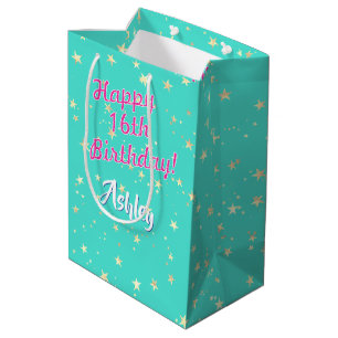 Sac Cadeau Moyen N'importe quel anniversaire, nom, Gold Stars sur T