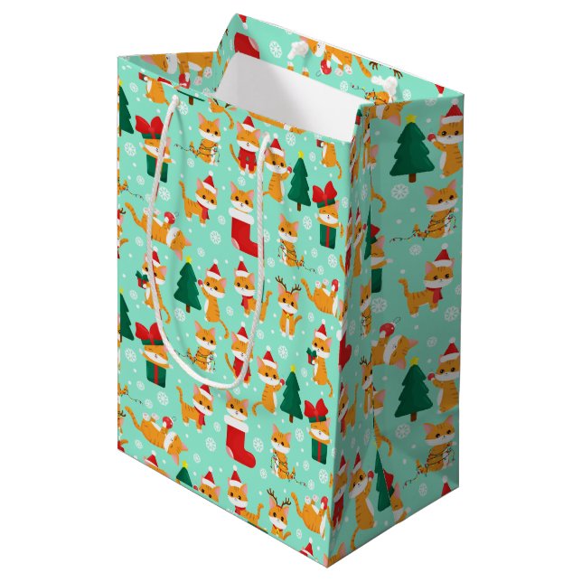 Sac Cadeau Moyen Noël à la Tabby Orange (Devant Angle)