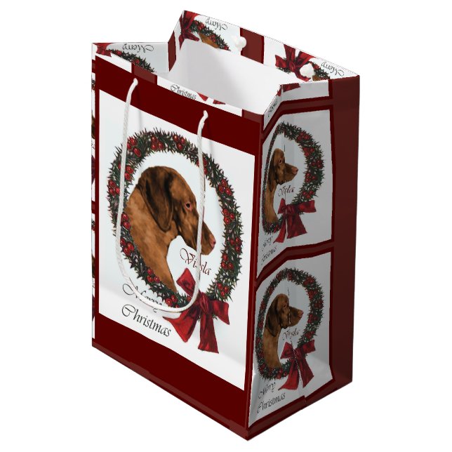 Sac Cadeau Moyen Noël aux amateurs de Vizsla (Devant Angle)