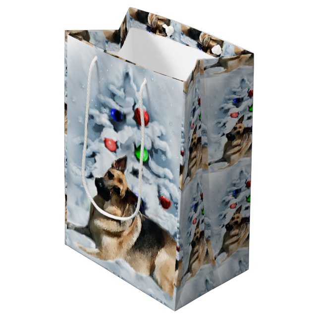 Sac Cadeau Moyen Noël berger allemand (Devant Angle)