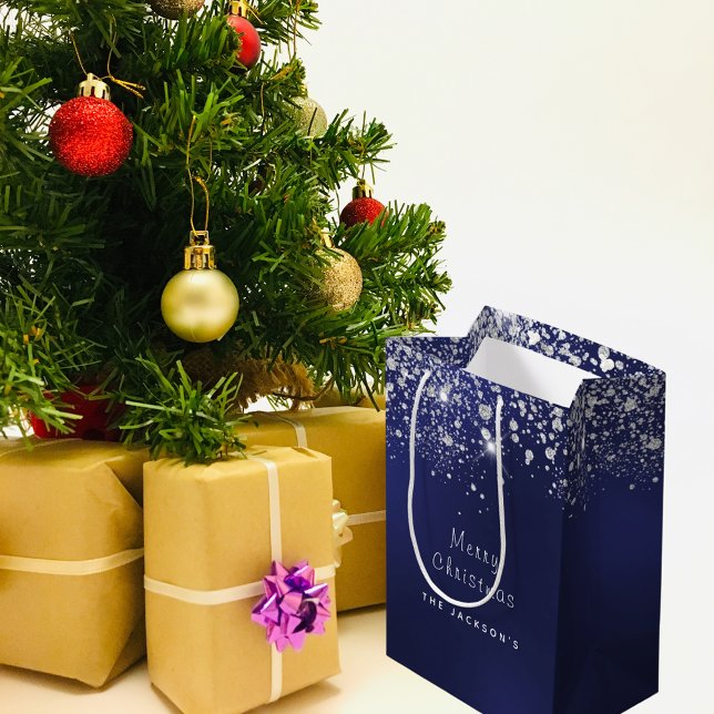 Sac Cadeau Moyen Noël bleu blanc parties scintillant poussière arge (Créateur téléchargé)