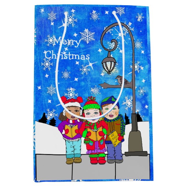 Sac Cadeau Moyen Noël Caroling Enfants Festive Vacances (Devant)