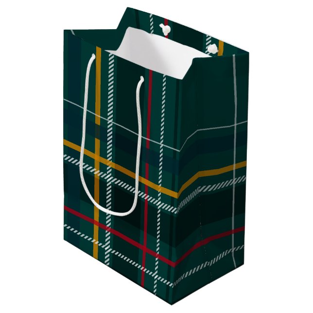 Sac Cadeau Moyen Noël classique cadeau vacances vert plaid (Devant Angle)