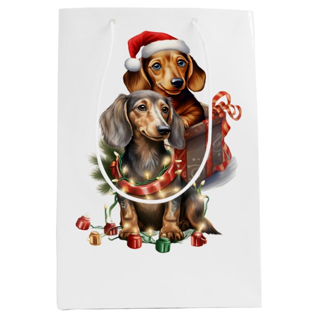 Sac Cadeau Moyen Noël Dachshund (Devant)