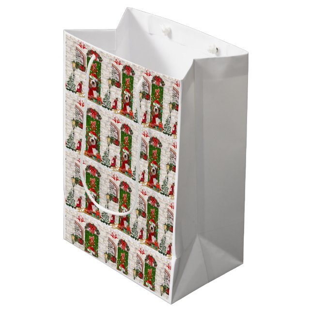 Sac Cadeau Moyen Noël de Basset Hound (Devant Angle)
