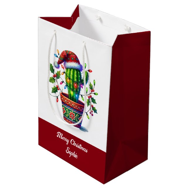 Sac Cadeau Moyen Noël de Cactus scintillant (Dos Angle)