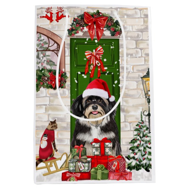 Sac Cadeau Moyen Noël de chien Havanais (Devant)