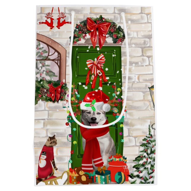 Sac Cadeau Moyen Noël de Chien Husky Sibérien (Dos)