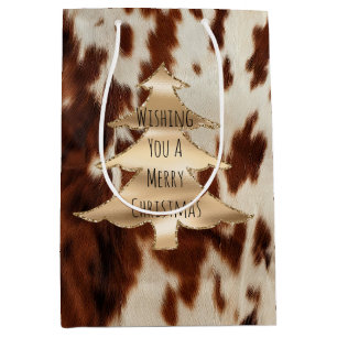 Sac Cadeau Moyen Noël de la vache Brown Western Cream