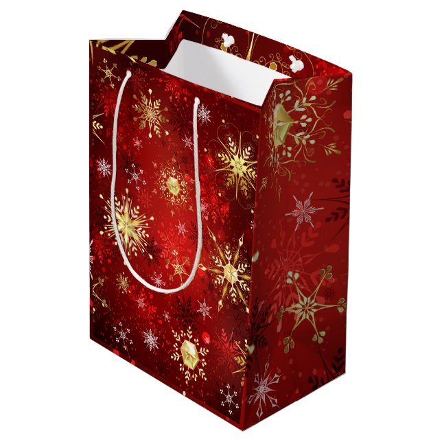 Sac Cadeau Moyen Noël de l'or des flocons rouges (Dos Angle)