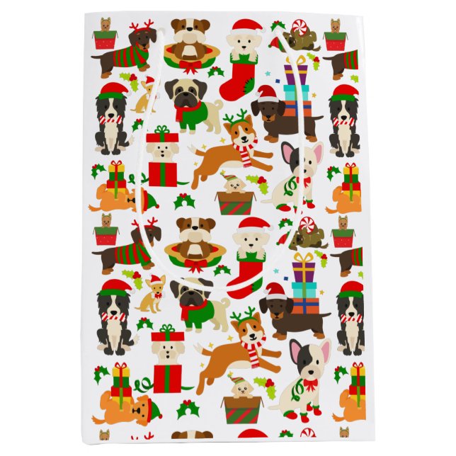 Sac Cadeau Moyen Noël de mignon chien chiot (Devant)