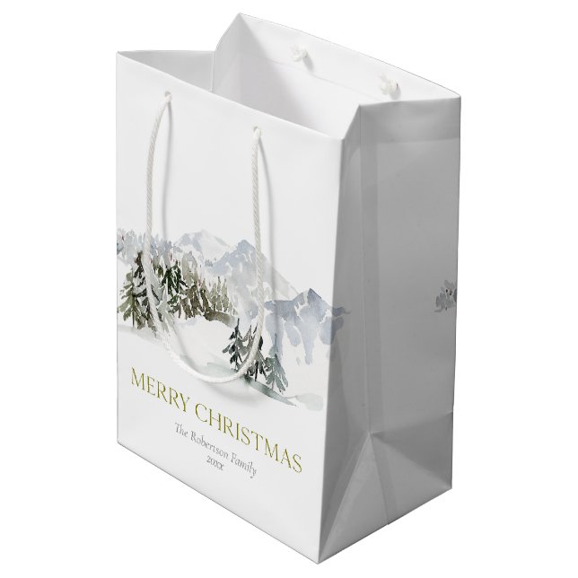 Sac Cadeau Moyen Noël de montagne hivernal élégant (Dos Angle)