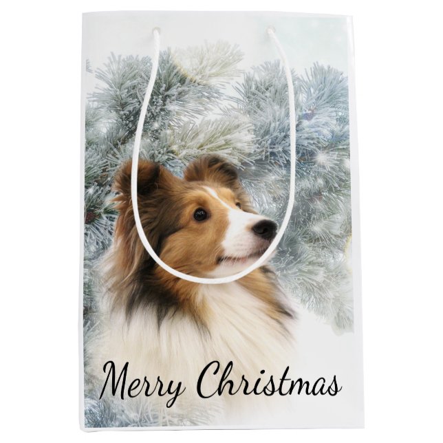 Sac Cadeau Moyen Noël de Sheltie de sable (Devant)