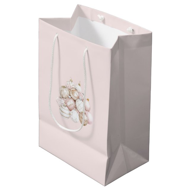 Sac Cadeau Moyen Noël des ornements rose vif (Devant Angle)