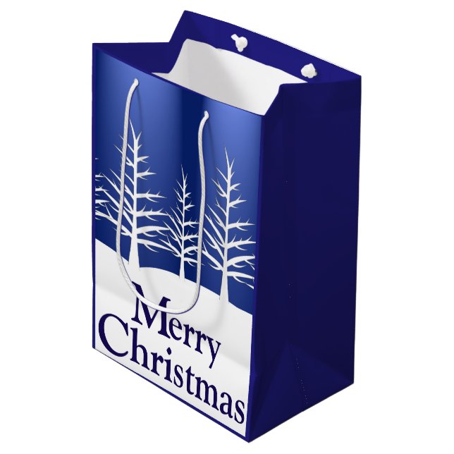 Sac Cadeau Moyen Noël des silhouettes des arbres blancs (Devant Angle)