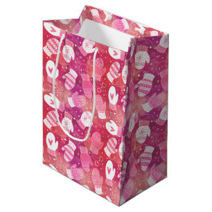 Sac Cadeau Moyen Noël d'hiver Mittens Motif en rose