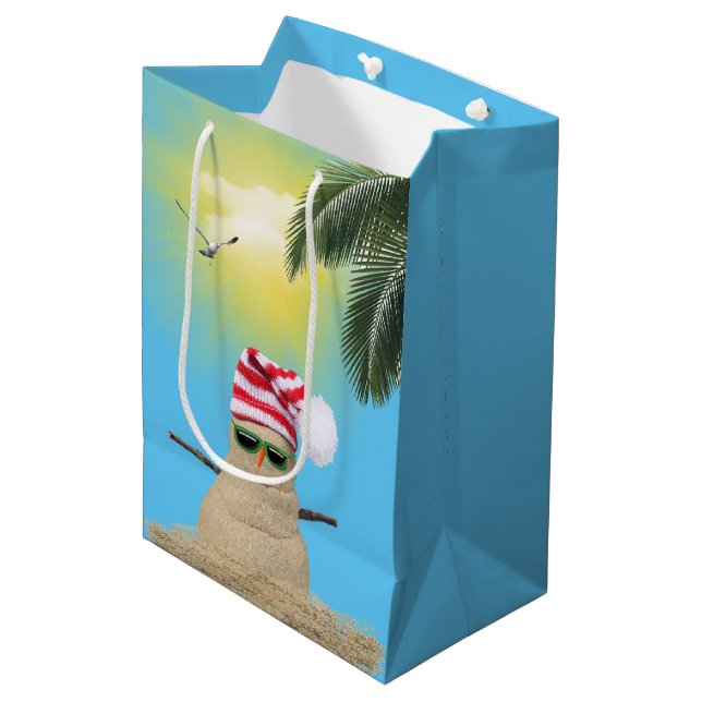 Sac Cadeau Moyen Noël du bonhomme de neige tropical (Devant Angle)