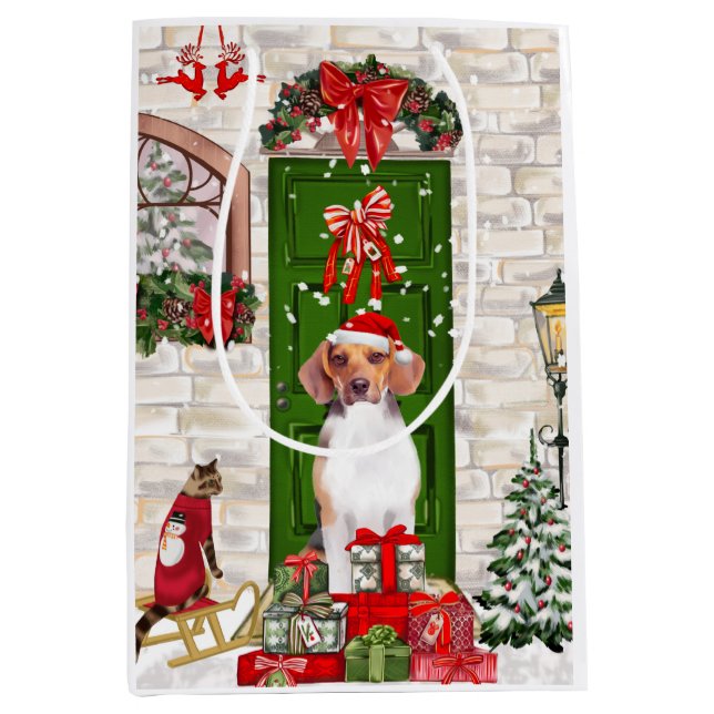 Sac Cadeau Moyen Noël du chien beagle (Devant)