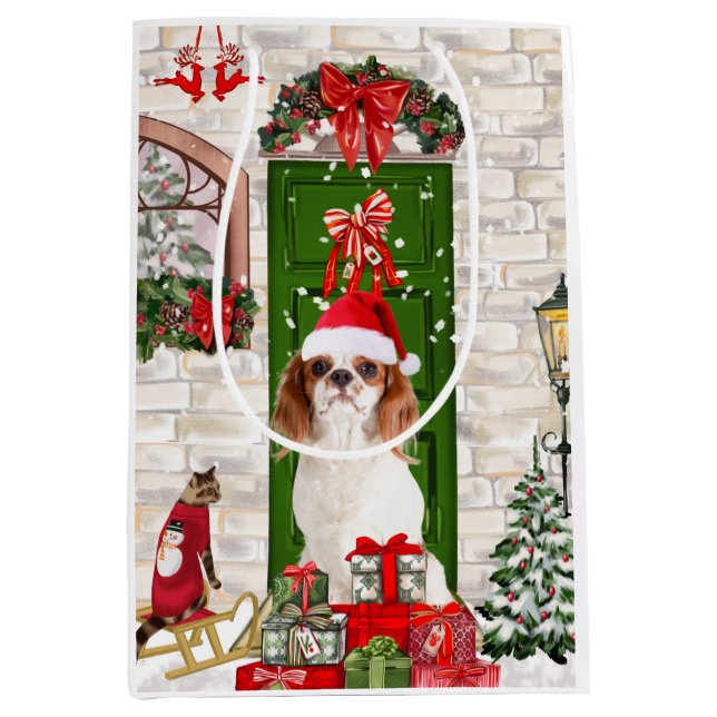 Sac Cadeau Moyen Noël du chien Cavalier King (Devant)