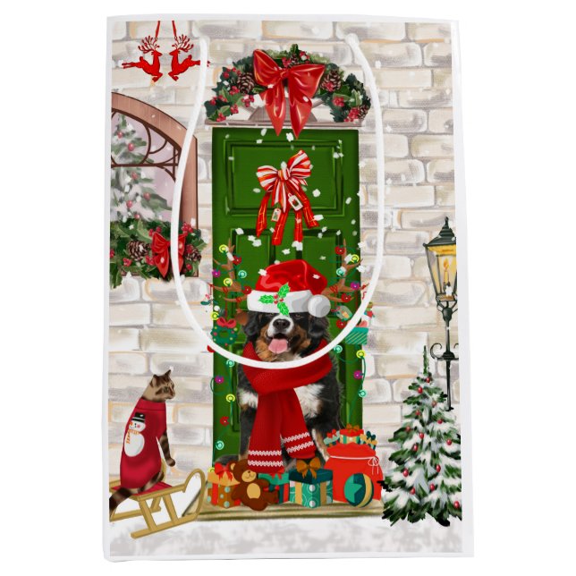 Sac Cadeau Moyen Noël du chien de montagne bernois (Devant)