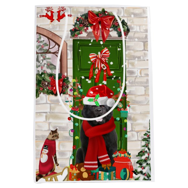 Sac Cadeau Moyen Noël du chien de Terre-Neuve (Devant)