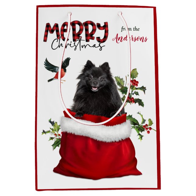 Sac Cadeau Moyen Noël du chien roux de Poméranie (Devant)